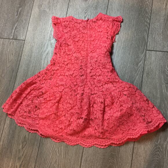 Mayoral Spain Cut Out Lace Coral Flutter Sleeve Toddler Girl Swing Dress 5T - Picture 7 of 8